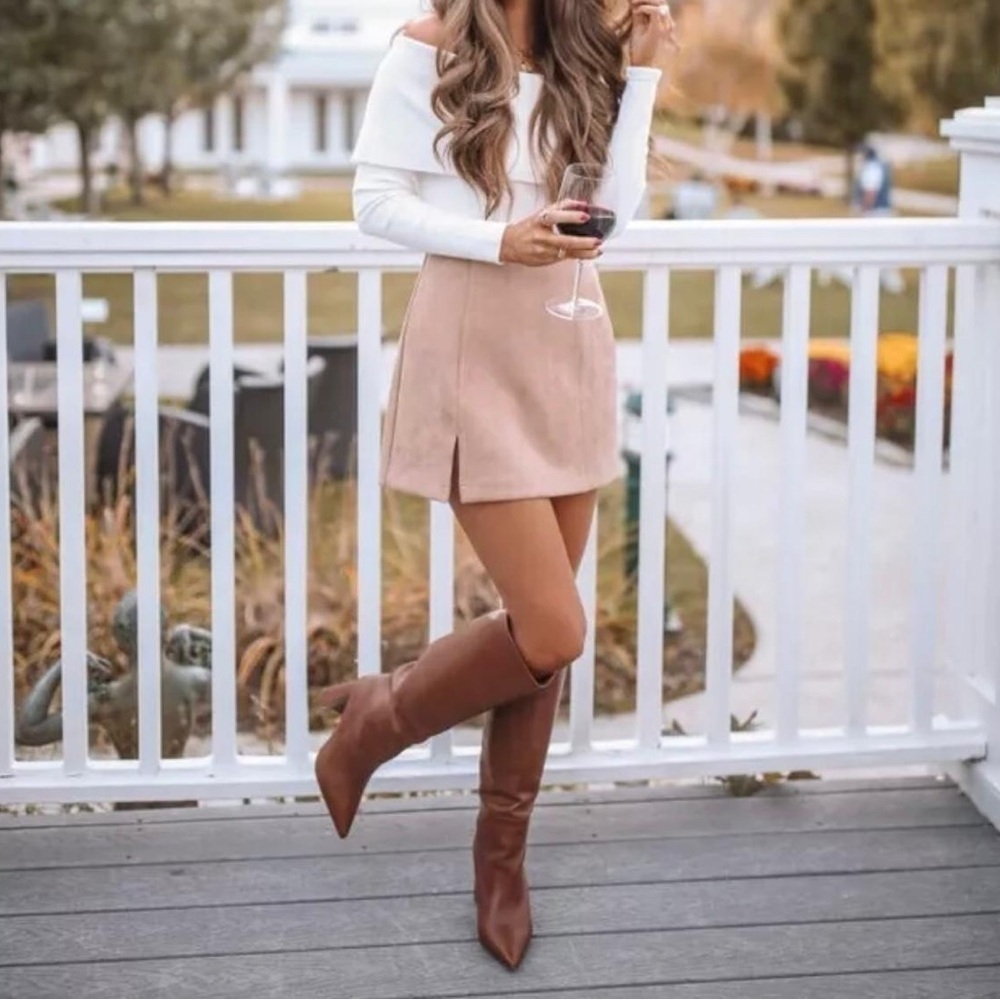 Steve Madden Handles Leather Knee High Heeled Boots in Cognac Brown - NWT